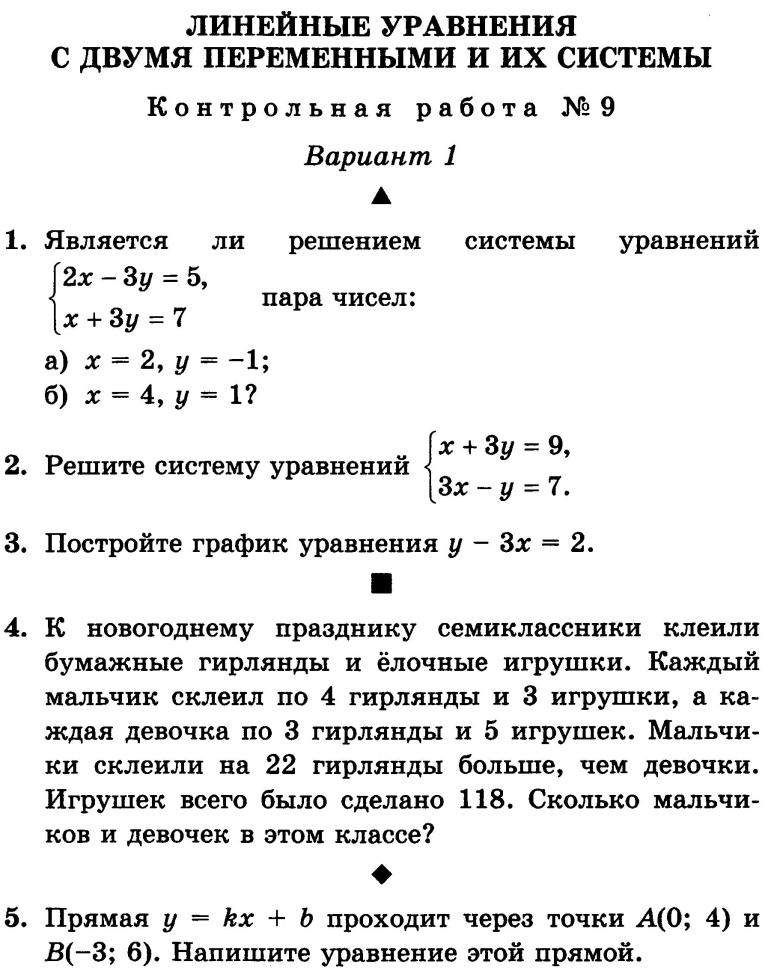 Контрольная работа по теме Решение систем уравнений